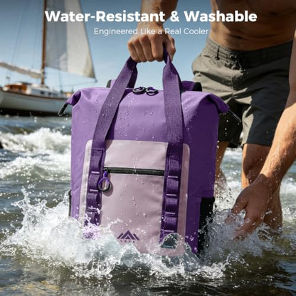 Lekesky Backpack Cooler, 30L Soft Lightweight Cooler Bag, Waterproof for Beach, Travel, Camping, Picnic, Hiking (20 CAN Grey) - color: Purple