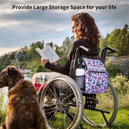 ZHCHG Wheelchair Bags, Wheelchair Backpack with Cup Holder, Wheelchair Bags to Hang on Back, Electric Wheel Chair Accessories, Large Storage Bag for Walker Rollator Purple Butterfly - style: Purple Butterfly