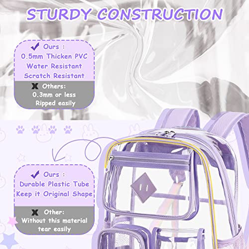 PIG PIG GIRL Clear Backpack for School,Heavy Duty PVC Transparent Bookbag for Girls Stadium Approved See Through Backpack - color: 1-purple