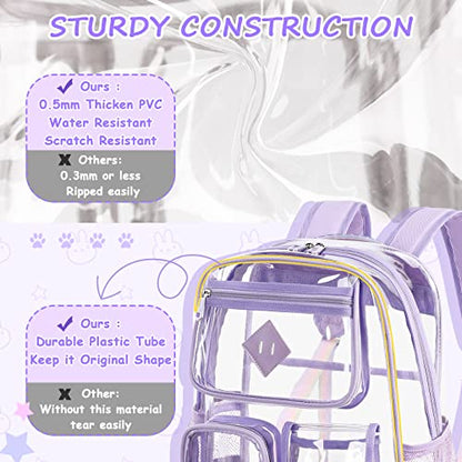 PIG PIG GIRL Clear Backpack for School,Heavy Duty PVC Transparent Bookbag for Girls Stadium Approved See Through Backpack - color: 1-purple