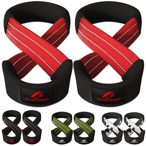 Figure 8 Lifting Strap Padded Deadlift Straps Heavy Duty Weight Lifting Straps Strongman Axle Bar Straps Weightlifting Wrist Wraps - color: Red/White, size: Large ( 8.0'' & UP Wrist Circumference )