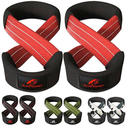 Figure 8 Lifting Strap Padded Deadlift Straps Heavy Duty Weight Lifting Straps Strongman Axle Bar Straps Weightlifting Wrist Wraps - color: Red/White, size: Medium ( Upto 8.0'' Wrist Circumference )