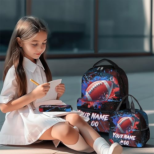COZYAURA Boy Backpack - Personalized Football Backpacks Set for Kids -Teens Bookbag with Lunch Bag & Pencil Case - Sports Theme School Bags for Elementary Middle School - color: Style-5
