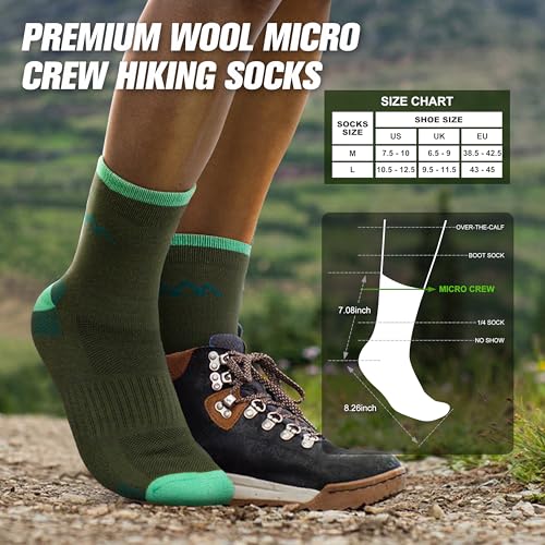 innotree Men's Merino Wool Hiking Socks 3 Pairs, Moisture Wicking Cushioned Breathable Crew Socks for Hiking Walking Trekking - color: Black,gray,green, size: Medium