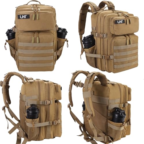 LHI Military Tactical Backpack for Men and Women 45L Army 3 Days Assault Pack Bag Large Rucksack with Molle System - color: 3.3 Khaki
