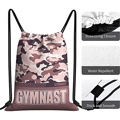 Drawstring Backpack Waterproof Gym Drawstring Bags Sports String Bag Camo Sackpack-Dusty Rose Gymnastics Drawstring Bag - color: Gymnastics Drawstring Bags-camo Dusty Rose
