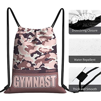 Drawstring Backpack Waterproof Gym Drawstring Bags Sports String Bag Camo Sackpack-Dusty Rose Gymnastics Drawstring Bag - color: Gymnastics Drawstring Bags-camo Dusty Rose