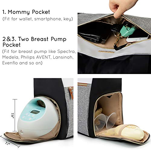 mommore Breast Pump Bag Diaper Tote Bag with 15 Inch Laptop Sleeve Fit Most Breast Pumps Like Medela, Spectra S1,S2, Evenflo - color: Brown