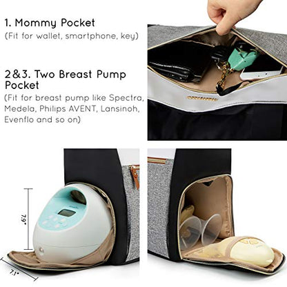 mommore Breast Pump Bag Diaper Tote Bag with 15 Inch Laptop Sleeve Fit Most Breast Pumps Like Medela, Spectra S1,S2, Evenflo - color: Brown