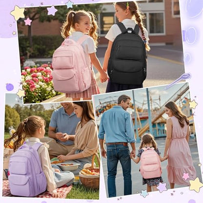 Cute Backpack For School Teens Girls, Aesthetic Kids Elementary School Backpacks, Waterproof Middle Students Bookbag, Large Capacity Backpack For College Women Men (Purple) - color: Purple