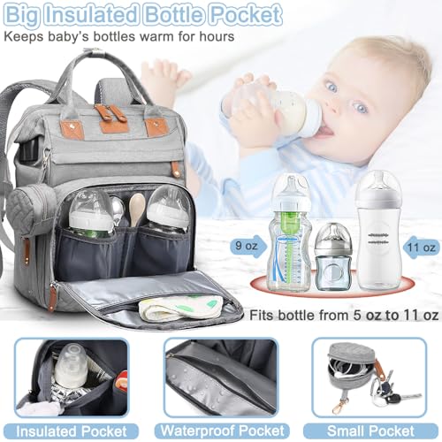 SHITIESHOU Diaper Bag Backpack Baby Bag for Mom Dad with Changing Pad, 19 Pockets, Large Waterproof Travel Baby Girl Boy Toddle Diaper Bag with Insulated Pocket, Baby Shower Gifts, Grey - color: Upgrade Grey