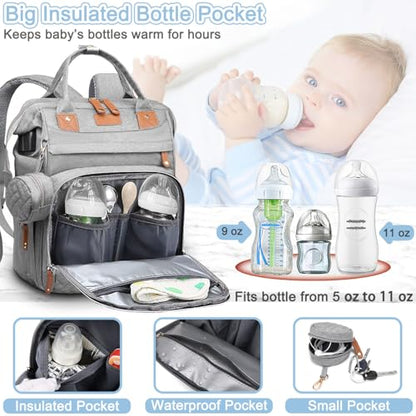 SHITIESHOU Diaper Bag Backpack Baby Bag for Mom Dad with Changing Pad, 19 Pockets, Large Waterproof Travel Baby Girl Boy Toddle Diaper Bag with Insulated Pocket, Baby Shower Gifts, Grey - color: Upgrade Grey