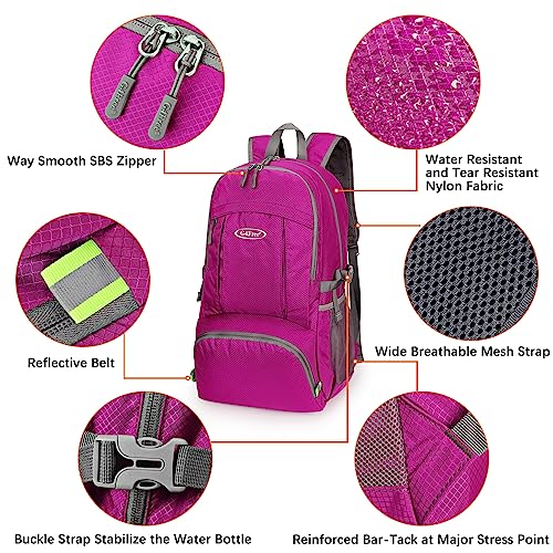 G4Free 40L Lightweight Packable Hiking Backpack, Waterproof Travel Daypack - color: Fuchsia