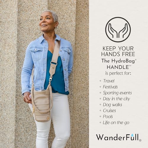 WanderFull HydroBag Handle®, Vegan Leather Hands-Free Crossbody 40 Oz Water Bottle Carrier w/Strap Bundle - color: Taupe