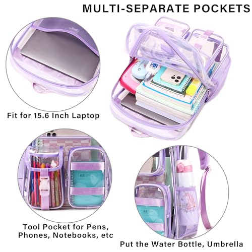 LXYGD Clear Backpack for School Stadium Approved Transparent Heavy Duty See Through College Bookbag Travel Work Daypack Security for Teens Girls Women Students (Purple) - color: Purple