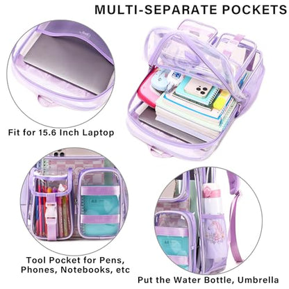 LXYGD Clear Backpack for School Stadium Approved Transparent Heavy Duty See Through College Bookbag Travel Work Daypack Security for Teens Girls Women Students (Purple) - color: Purple