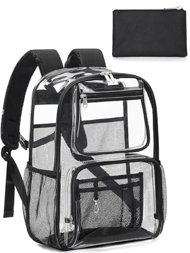Heavy Duty Clear Backpack For Kids Women Men Boys Girls, 17 Inch Large See Through Backpack, Clear Bookbag With An Extra Pouch Accessories, Transparent Bag For School College Sport Work, Black - color: 2# Black
