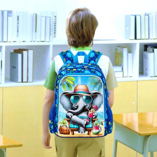 16" Backpack for Boys, 3Pcs Elephant Kids Bookbag with Lunch Box, School Backpacks Set for Elementary Preschool Kindergarten(Blue) - color: Elephant Blue