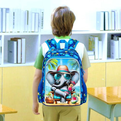 16" Backpack for Boys, 3Pcs Elephant Kids Bookbag with Lunch Box, School Backpacks Set for Elementary Preschool Kindergarten(Blue) - color: Elephant Blue