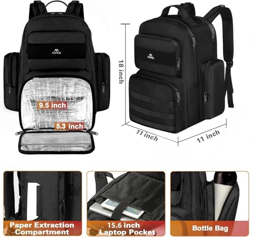 MATEIN Lunch Backpack for Men Work, 15.6 Inch Tactical Backpack with Lunch Compartment, Large Laptop Backpacks with Insulated Cooler Bag for Travel Beach Camping Picnic Hiking, Black - color: Black