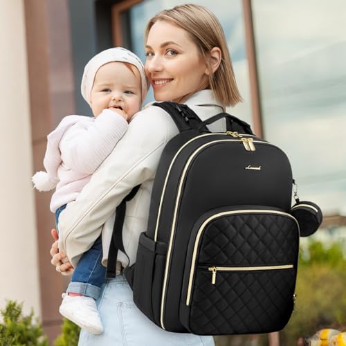LOVEVOOK Diaper Bag Backpack, Quilted Baby Bag with Changing Pad & Pacifier Holder, Waterproof Travel Diaper Bags for Baby Boys Girls, Stylish and Large Capacity, Lozenge-Black - color: Lozenge-black