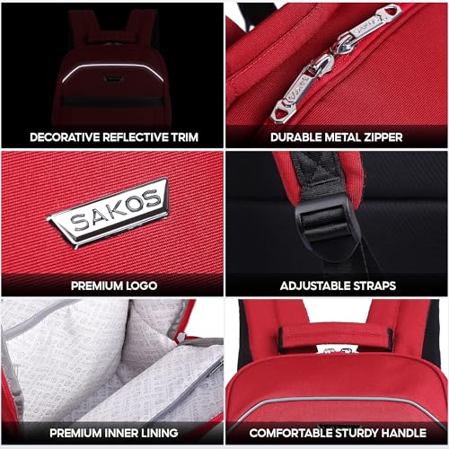 SAKOS Frontier 14 inch Laptop Backpack, Professional Travel Backpack Carry on Flight - TSA Approved, Water Repellent Laptop Backpack for Men & Women, College Backpack with Laptop Compartment - Red - color: 4. Frontier - Red