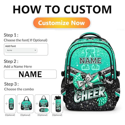 Custom Cheer Backpack for Girls Cheerleader Preschool Toddler Glitter Backpack Kindergarten Nursery Bookbag Travel Children Lightweight School Bag - color: Light Green
