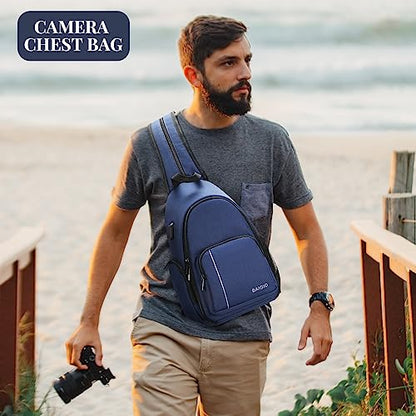 BAIGIO Camera Sling Bag Small Camera Backpack for Photographers,Water-resistant Camera Crossbody Bag Travel Caemra Backpack for DSLR SLR Mirrorless Camera - color: Blue