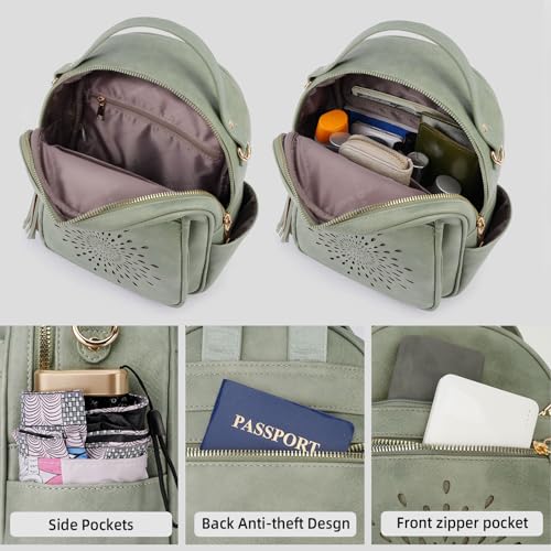 APHISON Small Backpack Purse for Women Cute PU Leather Mini Backpacks Ladies Casual Lightweight Travel Daypack Waterproof - color: 1-green, size: Small