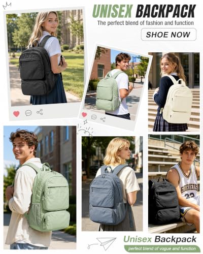 BJLFS Green Cute School Backpack with Laptop Compartment Small Travel Laptop Backpack for Women Men Waterproof College Backpack Simple School Bag for Teens Girls Boys - color: A1-green