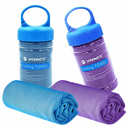 YQXCC 2 Pack Cooling Towels (47"x12"), Ice Cool Neck Towel, Soft Breathable Microfiber for Yoga, Golf, Gym, Running, Camping & Hot Weather - color: Light Blue/Purple