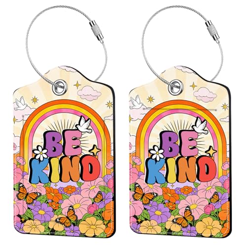 2 Pcs Rainbow Luggage Tags for Suitcase, Leather Luggage Tags Funny, Privacy Cover ID Label with Stainless Steel Loop & Address Card, Rainbow Travel Bag Tag Luggage Accessories for Suitcases - color: Colorful-rainbow