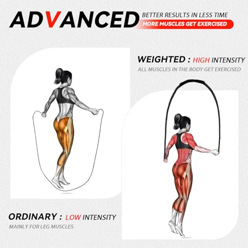 5.3lb Weighted Jump Rope, 10.5ft Adult Heavy Skipping Rope for Men and Women, Heavy Jump Ropes for Shaping Body, Home Workout, Total Body Workout Equipment (Black & Red)