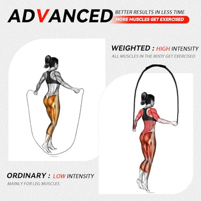 5.3lb Weighted Jump Rope, 10.5ft Adult Heavy Skipping Rope for Men and Women, Heavy Jump Ropes for Shaping Body, Home Workout, Total Body Workout Equipment (Black & Red)