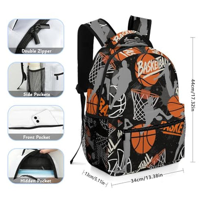 Basketball Theme Backpack Set for Kids,School Bookbag with Lunch Box and Pencil Pouch Bag(Basketball) - color: Basketball