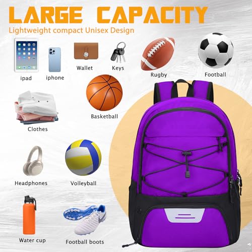 Goloni Soccer Backpack Bag with Separate Ball & Cleat Shoe Compartment,Sports Gym Backpack for Teen Girls Boys Men Women Kids - color: Purple