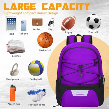 Goloni Soccer Backpack Bag with Separate Ball & Cleat Shoe Compartment,Sports Gym Backpack for Teen Girls Boys Men Women Kids - color: Purple