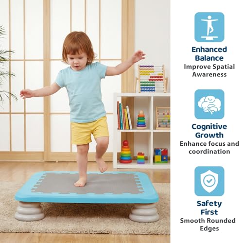 Mini Trampoline for Kids, Rebounder Bouncing Board with Non-Slip Base, Sensory Balance & Bounce Jumping Toy, Gift for 3-12 Boys & Girls Max Load 200 lbs - color: Light Blue