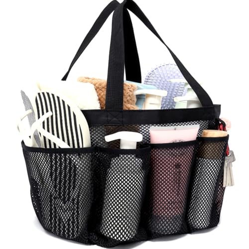 GYEUKHAM Mesh Shower Caddy Portable for College Dorm, Quick Dry Hanging Shower Bag with 8 Pockets, Bathroom Tote Organizer for Gym, Travel, Camping, Black - color: Large-Black-1 Pack