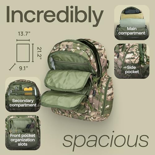 RIVER ROAD Huntex 40L Tactical Backpack for Men & Women in Green Camo - Military Style Hunting Hiking & Travel Combat Backpack - Outdoor Tactical Backpacks Sport Mochila Tactica - color: Green Camo