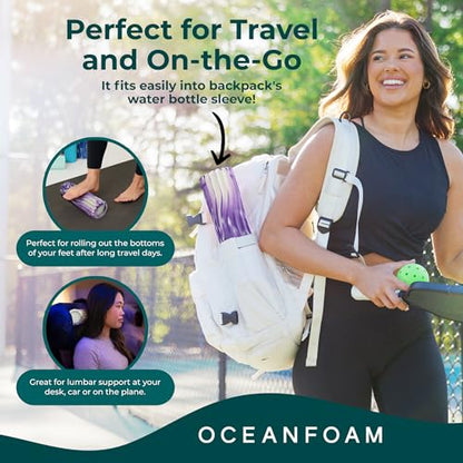 Oceanfoam Ripple Travel Foam Roller (11" x 3.35") Firm Mini Foam Roller for Physical Therapy, Deep Tissue Massage, Back Pain - High Density, Ergonomic Wave Textured - Yoga, Exercise (Purple Marbled) - color: Purple Marbled