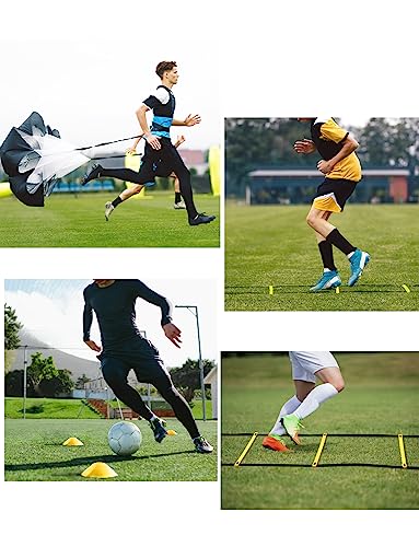 GHB Agility Ladder Speed Training Ladder Workout Ladder with 6 or 10 Cones 12 Rung 20ft with Resistance Parachute - color: Yellow-6 Cones