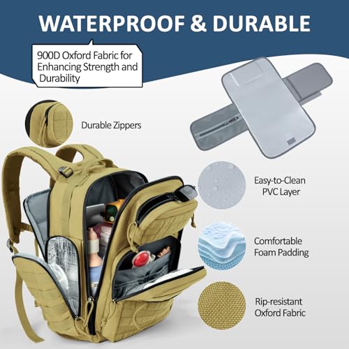 MIRACOL Baby Diaper Bag with Changing Pad - Large Military Daddy Gear Backpack for Hiking Travel Camping -Army Style for Men Active Dad Tan - color: Tan W/ Changing Mat