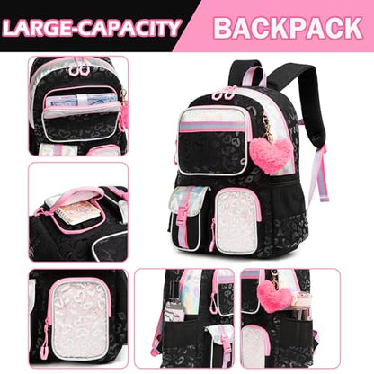 Meetbelify Cute Black School Backpack for Girls Aesthetic Backpacks for Elementary Student Teen Girls School Bag Kids Travel Bookbag for Girls Ages 8-10 - color: Black