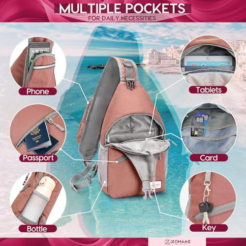 ZOMAKE Sling Bag,Small Crossbody Sling Backpack,Water Resistant Shoulder Daypack for Travel,Anti Thief Chest Bag for Hiking(Pink(New)) - color: Pink(new)