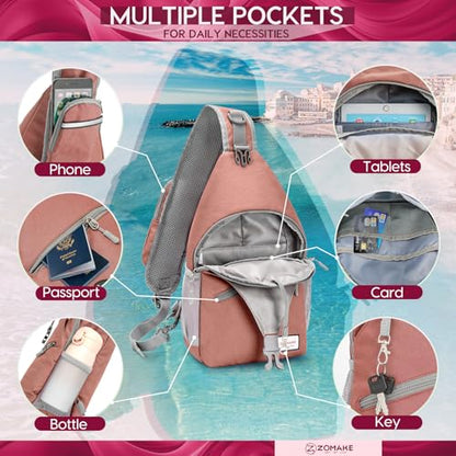 ZOMAKE Sling Bag,Small Crossbody Sling Backpack,Water Resistant Shoulder Daypack for Travel,Anti Thief Chest Bag for Hiking(Pink(New)) - color: Pink(new)