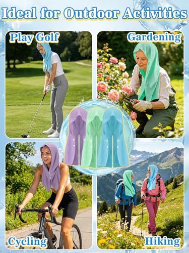 Acostop 3 Pcs Long Lasting Cooling Hoodie Towels for Neck and Face- Absorbent & Quick Drying Cooling Towel Wraps for Women, Sun Protection in Summer Extreme Heat Hot Weather (Blue, Purple, Green) - color: Blue, Purple, Green