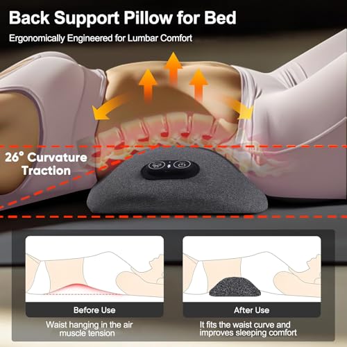3 in 1 Back Massager, Electric Lumbar Support Pillow Heat Vibration Massage Lower Back Spine Decompression Device, Dark Gray - color: Dark Grey