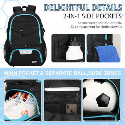 Goloni 30L Sports Backpack with Ball Compartment & Ventilated Shoe Pocket,Basketball Soccer Bag for Youth Boys Girls - color: Black Blue
