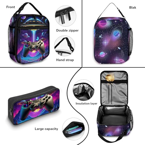 Boys Backpack with Lunch Box and Pencil Case, 3Pcs Gamer Backpack for Boys Teens, 17 Inch Large Capacity - color: GAME-TKCZ-2